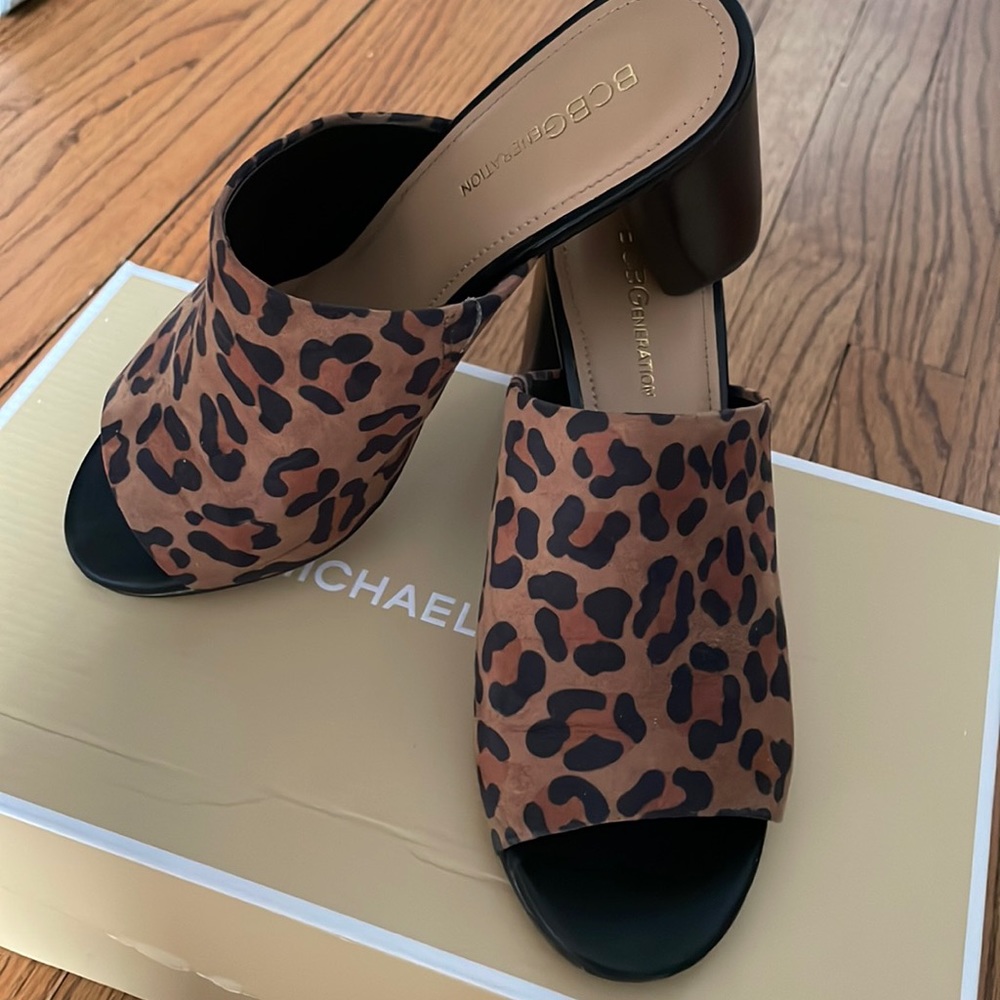 Bcbg size 7 mule heels- leopard print- worn once